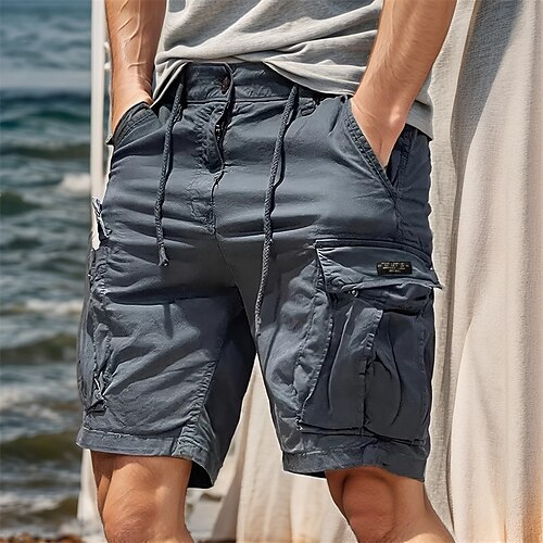 Herren Cargo-Shorts Shorts Sommershorts Kordelzug Elastischer Bund Mehrere Taschen Einfach Komfort tragbar Knielang Outdoor Sport Täglich Mode Lässig Schwarz Khaki Image