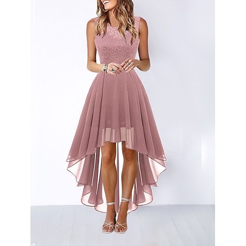 Frauen Mini Kleid A-Linien Kleid Tüll Kleid Elegante Party Cocktail Hochzeit Outdoor Party Reguläre Passform Grafik Ärmellos Rundhals Pink Wein Khaki Grau Sommer Frühling Image