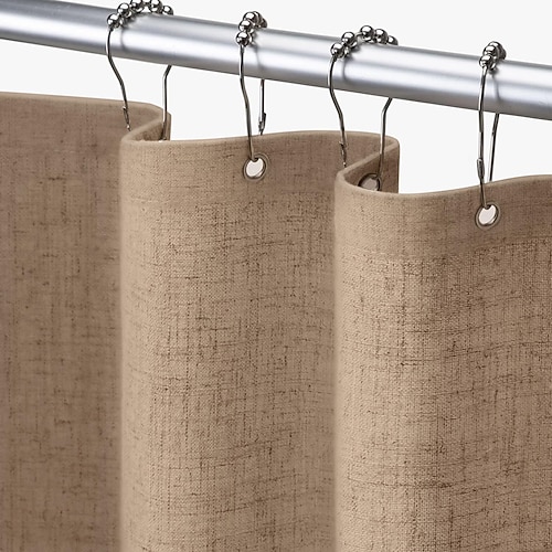 200cm hoch duschvorhang waschbar mit Leinen-Optik 12 Haken Beige Boho Bauernhaus Duschvorhänge für das Badezimmer Naturstoff Baumwollstoff Futter Image