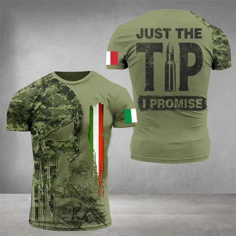 T-shirt con bandiera Camo Italia per uomo T-shirt stampata in 3D italiana T-shirt classica a maniche corte T-shirt sportiva oversize mimetica