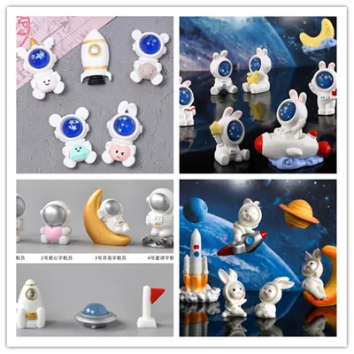 100pcs Kawaii Cartoon Astronauts Space Shuttle Resin FlatBack Scrapbooking Crafts DIY Jewelry Making