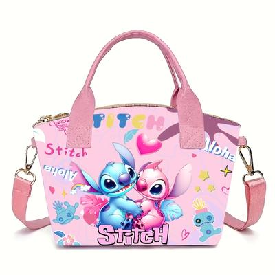 TEMU Stitch-themed Cute Cartoon Tote Bag - Lightweight, Adjustable Strap, Zipper Closure, Polyester Lining, Daily & Ideal Birthday Gift, Bag| Accessory|zippered Bag Image