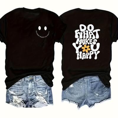 "TEMU Women's Casual Graphic T-shirt - Short Sleeve Crew Neck, "do What " Print, White Jersey Top For , Spring Fashion Tee | Print Tee | Trendy" Image