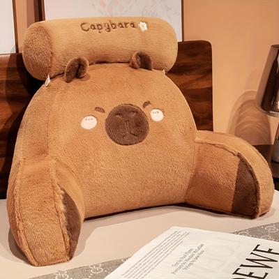 TEMU 1pc Capybara Plush Pillow - Soft Brown With Zipper, Machine Washable Polyester Cover, For Bed, Chair, Or Sofa Back Support - Home And Travel Image