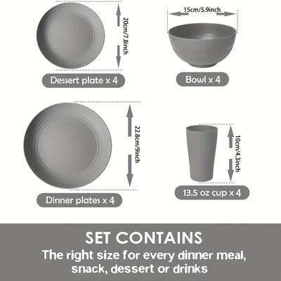 TEMU 16pcs Pp Plastic Grey Cutlery Set | Modern Plates And Cups Set, Shatterproof | Dishwasher And Microwave Safe Cutlery Set For Outdoor Camping, Rv, Picnic, Kitchen Utensils Image