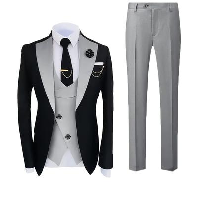 TEMU Men's Business 3pcs Suit Set, Solid Color Jacket And Pants, Vest, Suitable For Weddings, Dinners, Business Trips, Commutin Image