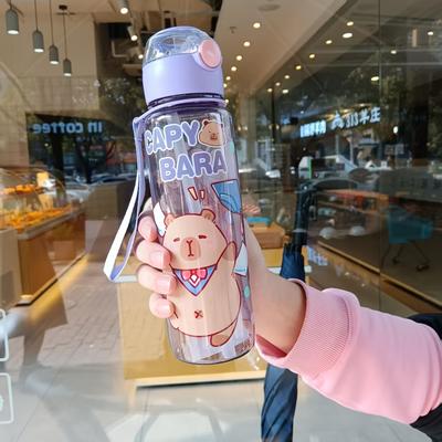 TEMU 1pc 700mlcute Leakproof Water Bottle With Flip Cap And Handle, Straw For Outdoor Sports And Travel, Picnic School Gym Use, Day Graduation Season Festival Gift Birthday Present Image