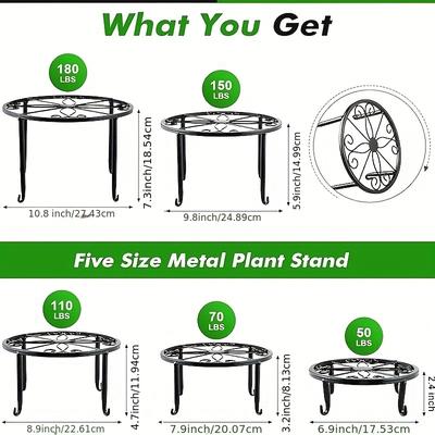 TEMU 5pcs Heavy Duty Metal Plant Stand Set With Round Iron Flower Pot, Round Iron Plant Stand For Indoor And Outdoor Garden, Suitable For Plant Image
