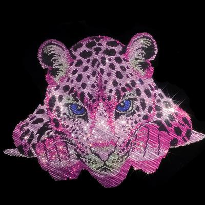 TEMU 1pc Panther Rhinestone Patch, Blue Eye Heat Transfer, Leopard Iron On Patch, Hot Fix Diy Decorative Accessories Diamond Patch For Clothes Jacket Jeans Backpacks Bags Image