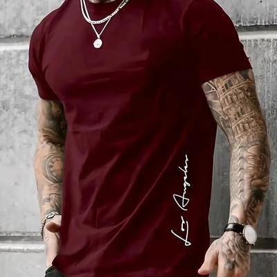 TEMU [ ] Men's Casual -shirt With Fashion - Breathable Polyester , Short Sleeve, Round Neck, Ideal For Summer Activities, T-shirt Stylish Image