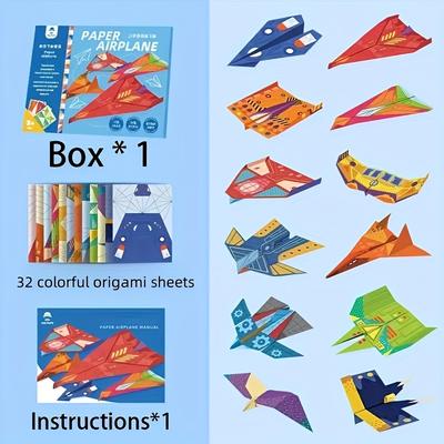 TEMU 32pcs Master Origami Airplane Kit - Colorful 3d Paper Airplane Designs For Beginners, Includes Instructions & Creative For Hobbyists, |colorful Origami| Instructions Image