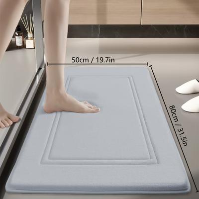 TEMU 1pc Ultrasoft Quick-dry Bath Mat, Super Absorbent Non-slip Bathroom Rug, Machine Washable, Low Pile, Rectangular, Striped Pattern, Polyester With Pvc Backing, Lightweight Flannel Carpet Pad Image