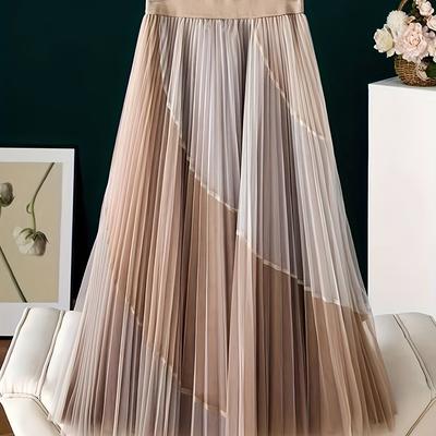 TEMU 2025 New Women's Elegant Grid--line Skirt - Color , Breathable Mesh Fabric, Machine Washable, Versatile For Casual & Formal Wear Image