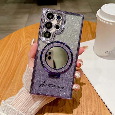 TEMU Diy Custom Name Shiny Mirror Stand Phone Case For Galaxy S25ultra S24ultra S23ultra S22ultra Image