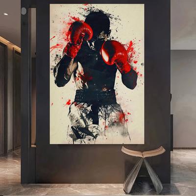 TEMU Modern Minimalist Boxer Canvas Art - Frameless, Powerful Wall Decor For Gym, Living Room, Bedroom - Sporty Atmosphere Enhancer Image