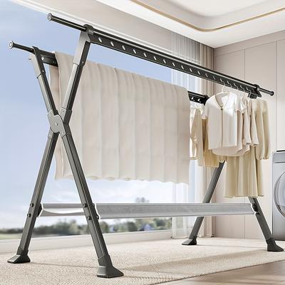 "TEMU Joybos 2-tier Heavy Duty Clothes Rack - Stainless Steel, Foldable & Adjustable (90.5"l), Indoor/outdoor Use With Windproof Hooks, Drying Racks" Image