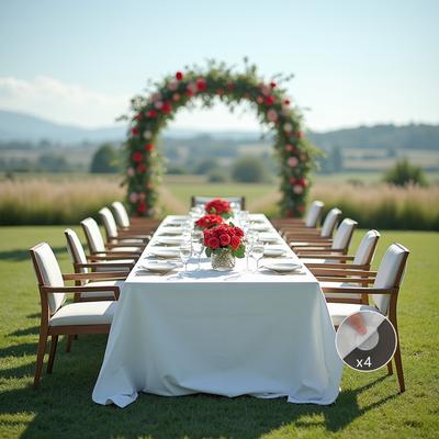 TEMU 1pc Party Tablecloth + 4pcs Self-adhesive Large Size White Tablecloth Very Polyester Rectangular Polyester Tablecloth, Used For Wedding, Banquet Or Restaurant Image