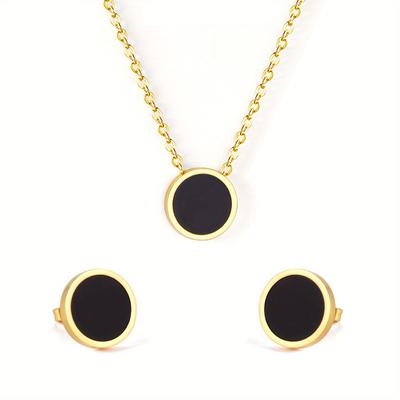 TEMU Elegant Boho 3pcs Jewelry Set, 18k Golden Plated Steel Necklace And Earrings With Inlay, Simple , Fashion Accessory For Women, Suitable For Daily And Wedding Occasions Image
