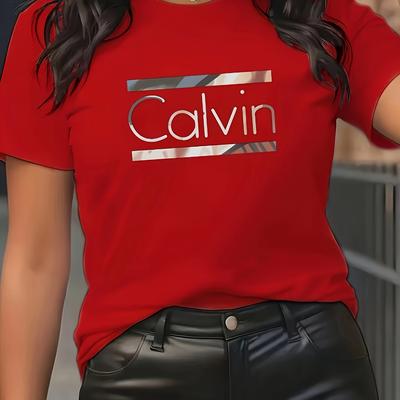 "TEMU & Women's Graphic Tee - Elegant Short Sleeve Crew Neck, Breathable Polyester Blend, Casual Summer Top With "" Print, Spring/summer Outfits" Image