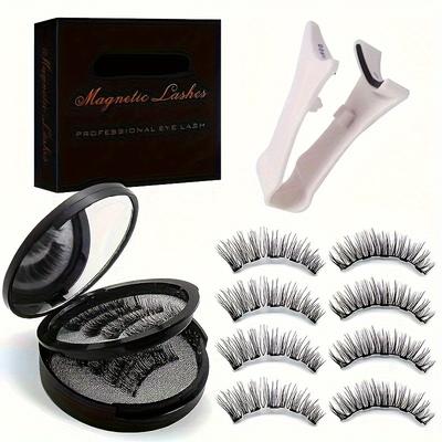 TEMU Magnetic Lashes Set With Applicator- Reusable Quantum , Easy Application, Multiple Pairs, Natural& Cat Eye Styles, 6-15mm Lengths, 0.07mm Thickness, C , For Cosplay, Doll, Anime Looks Image