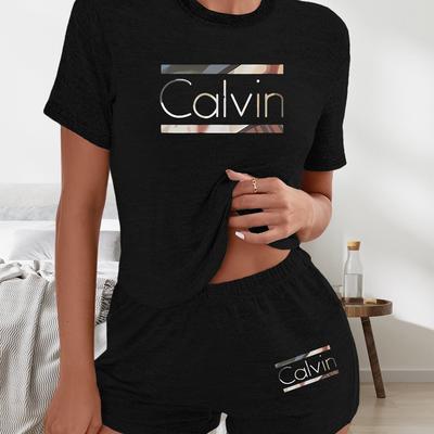 "TEMU Women's Casual Two-piece Set - Short Sleeve "" Graphic Tee & Shorts, Polyester Blend, Crew Neck, Spring/summer Outfit, Relaxed Fit, Casual Attire|shorts Set|polyester Blend" Image