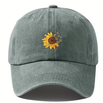 TEMU 1pc Unisex Sunshade Washed Distressed Baseball Cap With Sunflower Pattern For Outdoor Sport, For Gifts Image