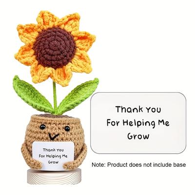 TEMU 1pc Handcrafted Crochet Sunflower Decoration With Thank You Card, Vibrant Yellow Fabric Flower For Home Decor, Teacher's Day Gift, And Party Decorations, Crochet Flowers Image
