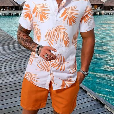 TEMU Casual Men's Floral Print Short Sleeve Shirt And Shorts Set Of 2 Image