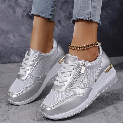 TEMU Women's New Large Size Wedge Heel Lace- Zipper Casual Sneakers (yh6-1) Image