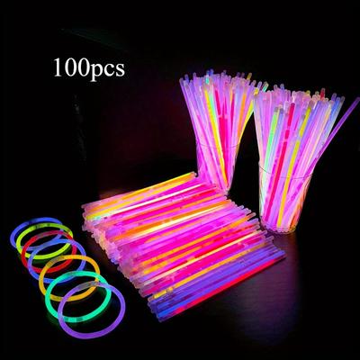TEMU 100pcs Glow Sticks Bulk Party Pack - Neon Colorful -the-dark Bracelets And Necklaces, 500 Fluorescent Glow Sticks For Parties, Events, And Decorations, Neon Party Decorations Image