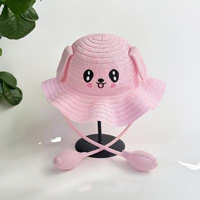 TEMU Straw Hat, Cute And , With Moving Ears, Cartoon Airbag, Fashionable Outdoor Hat, Summer Image