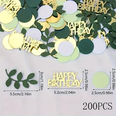 TEMU 200pcs Green & Golden Sagebrush & Happy Birthday Paper Confetti - Elegant Round Decorative Discs For Decor, Birthdays, Graduation, Day, , Ramadan - Tabletop & Wall Decorations Image