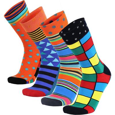 TEMU 4 Pairs Men's Casual Socks, Colorful Cotton Patterned Ankle Socks In Designs, Size 39-46, Image