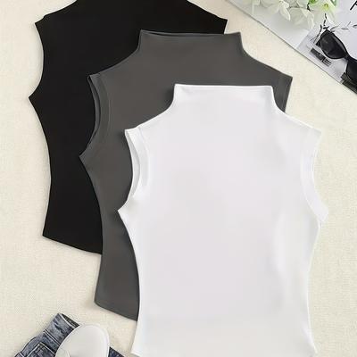 TEMU 3pcs Set Of Fashionable Casual Women's Small Collar Sleeveless Vest Image
