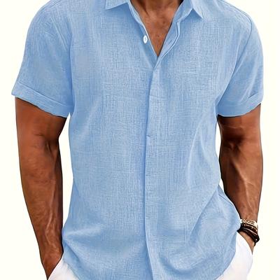 TEMU Men's Casual Beige Short-sleeve Shirt - Non-stretch, Solid Color, Button-up With Collar, Summer, Casual Attire|collared Shirt|nonstretch Fabric Image