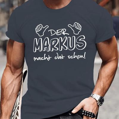 "TEMU Men's Casual Crew Neck T-shirt With "der Markus Make Mealtmas" Print, Polyester, Short Sleeve, Regular Fit, Summer Top, Cycling Shirt" Image