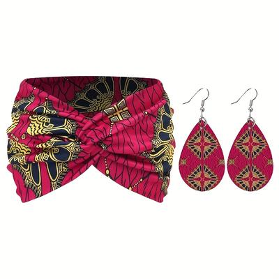 TEMU 2pcs/set 1pc Of Headband Plus 1 Pair Of Earrings Printed Fashion Widened Women's Headband And Women's Earrings Set Suitable For Daily Use Image