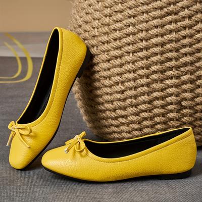 TEMU Women's Bow- Square Toe Flats - Slip-on With Snake-pattern Pu Cover & Rubber Sole, Versatile For Casual//date, Extended Sizes , Shoes | Chic Flat Shoes | Rubber Sole Shoes Image