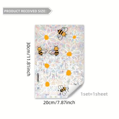 TEMU 1 Sheet Colorful Bee White Flowers Window Decoration Glass Stickers Static Cling Double-sided Visual Pattern Image