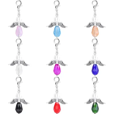 9PCS Clip-On Charms Pearl Glass Beads Guardian Angel Wing Charms Lobster Clasp Pendants DIY Jewelry Making Necklace Bracelets