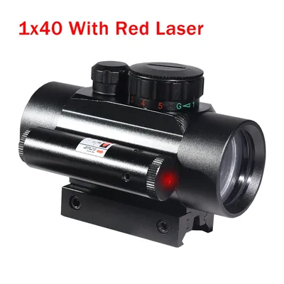 1x40 Red Dot Sight with Laser Scope Tactical Shooting Airsoft Sights Hunting Rifle Scope Reflex Optical Riflescope Accessory
