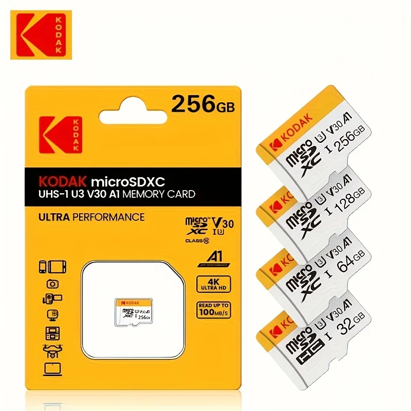Kodak Micro SDCC/SDHC-Speicherkarte 32 GB-256 GB, leistungsstarke Leistung, geeignet für Speicher auf Mobiltelefonen, Kameras und Computer
