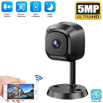 5MP Ultra HD Smart Security Mini Camera Indoor Wireless Battery Powered, Human Detection, Night Vision, O-Kam App Control