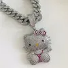 Kawaii Hello Kitty Halskette Anime Sanrio Hip Hop Niedlicher Diamant Anhänger Kuba Kette Cartoon