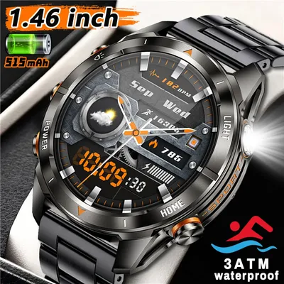 10ATM Wasserdichte Intelligente Uhr Männer 1,46 "AMOLED Bildschirm LED Taschenlampe 515 mAh Batterie Image