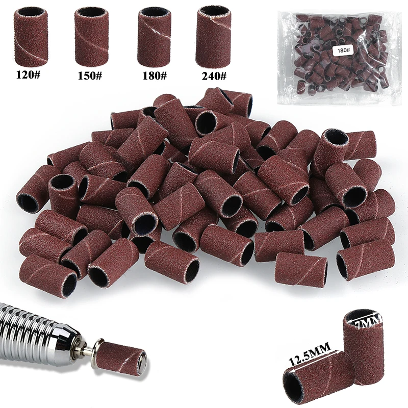 100 teile/paket Nagel Schleif Bands Für Elektrische Maniküre Maschine 240/180/120/60 Grit Nagel Bohrer Bits Dateien pediküre Nagel Zubehör Image