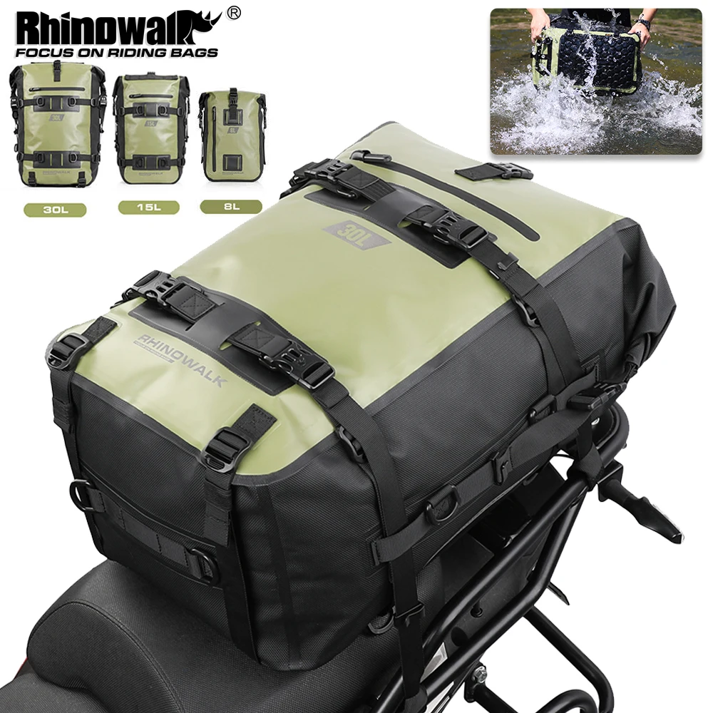 Rhinowalk Motorrad-Rücksitztasche, wasserdicht, modular, 8 l, 15 l, 30 l, passend für ADV, Motorrad-Hecktasche, Universal-Gepäcktasche, Satteltasche, Reiten Image
