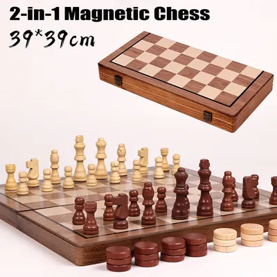 Magnetisches klappbares Schachspiel aus Holz, gefilztes Spielbrett, 39 cm x 39 cm, Image