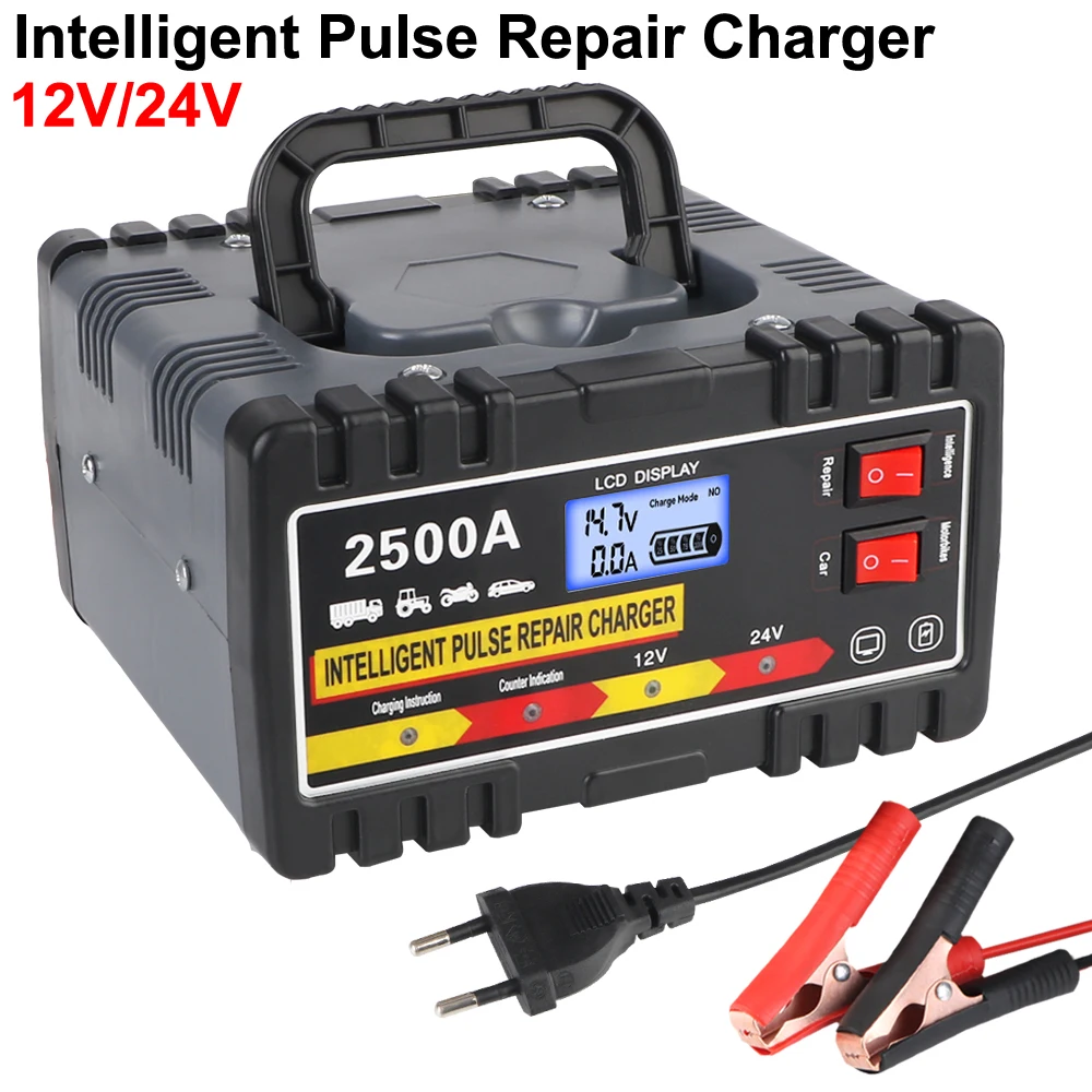 Schnelle Ladegerät Intelligente Puls Reparatur Ladegerät Für Auto Motorrad Blei-säure Batterie 12V24V 220W EU Stecker Digitale LCD display Image