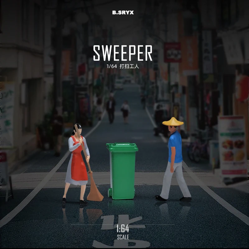 Kicarmod 1/64 Modellauto Street Cleaner Figur Sammlerpuppe Exquisite Figur für Maßstab Diecast Model Simulation Szenario Image